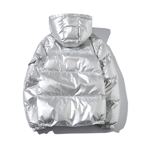 Hooded <b>Puffer</b> <b>Jacket</b> <b>Men</b> Black Gold Navy <b>White</b> Polyester Wadding Zipper Closure Windproof Casual Winter Outerwear Regular Fit - Product Image 2