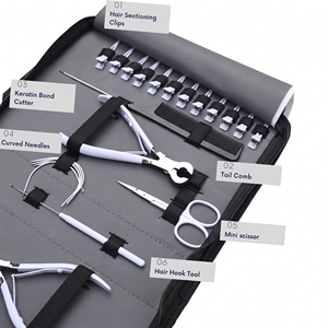 Kit d'outils professionnels pour extensions de cheveux Microlink à bandes adhésives : Pince à sertir les perles, Pince de dépose, Coupe-liens, Outil à crochet, Aiguilles, Peigne et Pinces - Product Image 5