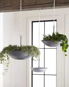 Pot de fleurs suspendu en métal avec suspension par corde, décoration intérieure, plafond, balcon, salon, support pour plantes, finition grise moderne. - Product Image 3