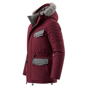 <b>Men's</b> Burgundy Hooded Puffer <b>Jacket</b> Waterproof Windproof Thick Polyester Autumn <b>Long</b> Coat Regular Fit Zipper Closure Sporty - Product Image 2