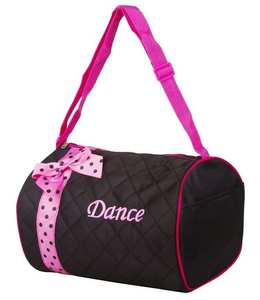 Quilted Girls Dance Duffel Bag Lightweight Ballet Barrel Duffel with Pink Polka Dot Bow Black Pink travel <b>backpack</b> - Product Image 2