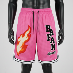 Shorts de basket-ball pour hommes, tissu en maille polyester de qualité, empiècements contrastés avec logo personnalisé appliqué, shorts de sport pour hommes. - Product Image 6