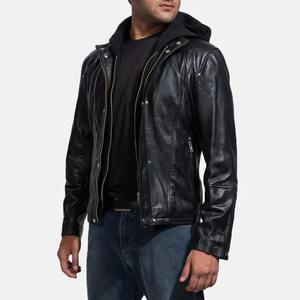 Veste en cuir pour homme, nouveau design, capuche amovible avec fermeture éclair et boutons, prix de gros, collection 2026 - Product Image 3