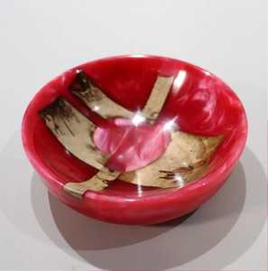Bol en résine époxy de qualité supérieure, bol en céramique fait main, design Wabi-Sabi, glaçure jaune-brun sculptée, plat de service décoratif - Product Image 5