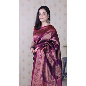 Sari en soie tissée Elite Weaves Dark Wine Bandhani Leheriya Zari avec chemisiers et chemises doux et confortables pour femmes 650g - Product Image 4