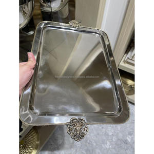 Latest Arrival Metal Serving <b>Tray</b> <b>Rectangular</b> Shape <b>Mirror</b> Polish <b>Trays</b> With Handles Hot Sell Luxury Brass <b>Tray</b> Event Supplies - Product Image 1