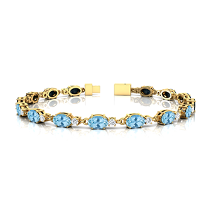 14K <b>Solid</b> <b>Gold</b> Natural Aquamarine Gemstone & Diamond Link Chain Bracelet Latest Trendy Style Custom Fine Jewelry Gift for Her - Product Image 1