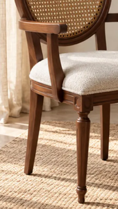 Fauteuil de salon design en bois massif, dossier ovale élégant en rotin, assise ergonomique rembourrée blanche pour la décoration intérieure - Product Image 3