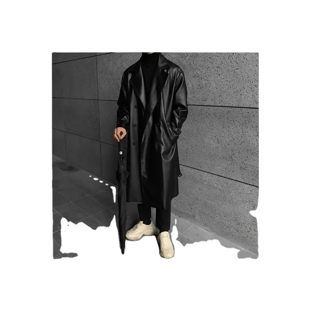 Autumn and Winter Casual Solid Color Men's Jacket Coat Thicken Warm Long Trench Coat With pocket trim