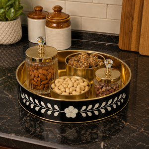 Bandeja Redonda de Lujo con Incrustaciones de Hueso |   Bandeja Decorativa Hecha a Mano para Servir Café y Té, Decoración Premium para el Hogar, Regalo para Bodas y el Hogar - Product Image 4