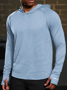 Men's Autumn Athletic Hoodie Hooded Sweatshirt Solid Color Long Sleeve Anti-UV 100% Polyester Regular Fit Drop Shoulder Made - Product Image 3