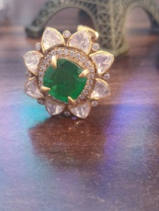 Amaira Jewels Flower Shape Classic <b>Cocktail</b> <b>Ring</b> Green Doublet Square Stone 18K <b>Gold</b> Plated Women's Glam Engagement Jewelry - Product Image 5