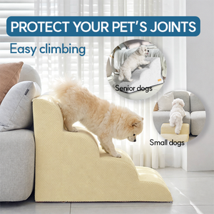 [AllmioPet] Modern Compact 3-<b>Step</b> Dog Stairs Ivory Indoor Memory Foam & Textile Non-Slip Lightweight Durable - Product Image 2