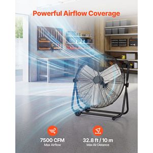 Ventilatore Industriale a Tamburo da 24 Pollici con 7500 CFM, 3 Velocità, Pale in Alluminio Resistenti, Inclinazione a 360 Gradi - Product Image 2