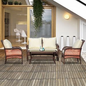 Set Divano da Esterno in Rattan PE a 4 Pezzi, Mobili da Conversazione Resistenti all'Acqua con Tavolo e 4 Sedie per Cortile - Product Image 2