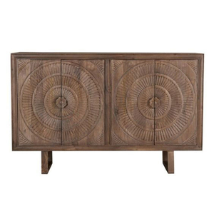Mueble de Salón Modular Rústico de Madera Maciza Ecológica, Hecho a Mano, con Puertas Circulares Talladas, 2 Puertas, Gran Capacidad, Mueble Moderno - Product Image 1