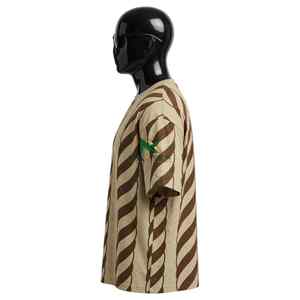NEXTEX Unisex Swirl <b>Stripe</b> <b>T</b> <b>Shirt</b> Beige Brown Soft Cotton Jersey Crew Neck Casual Tee - Product Image 2