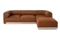 Sofá Seccional Modular de 3 Piezas, Tapizado en Cuero Real Ecológico, de Lujo Moderno, con Otomana, para Muebles de Sala de Estar