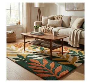 Alfombra de Diseño Vegetal Hecha a Máquina, Alfombra Antideslizante Moderna para Interiores, Alfombra Decorativa para Piso con Hojas Verdes y Naranjas - Product Image 3