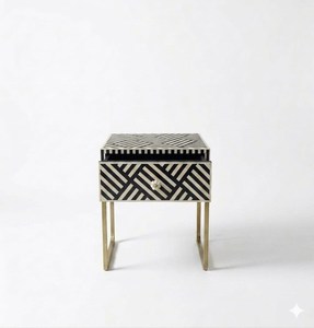 Contemporary Square Bedside Wardrobe With Geometric Pattern And Gold Metal Legs Decorative Side Table For <b>Bed</b> room Hotel Use - Product Image 3