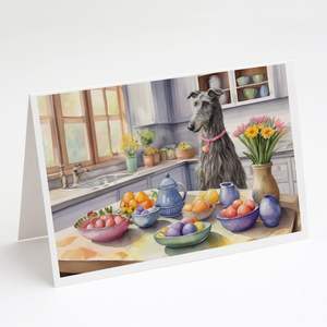 Whimsical Scottish Deerhound Easter Decor Pack 8 Tarjetas de notas A7 en blanco con sobres Tarjetas de felicitación de tamaño 5x7 - Product Image 1