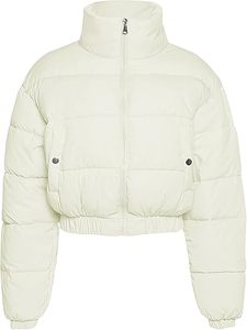 Trendy <b>cropped</b> <b>puffer</b> <b>jacket</b> for women featuring a warm quilted padded design with stylish zip-up closure - Product Image 2
