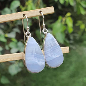 ทำด้วยมือ925วินเทจเงินหยดน้ำตาสีฟ้าลูกไม้อาเกตต่างหูชุบทองเครื่องประดับงานหมั้นของขวัญแต่งงานขายส่ง - Product Image 2