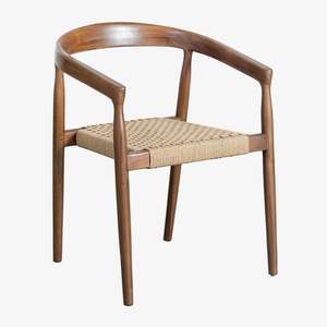 Chaise de salle à manger en teck de style scandinave avec assise et dossier en rotin tressé, mobilier d'intérieur écologique léger pour restaurant - Product Image 1