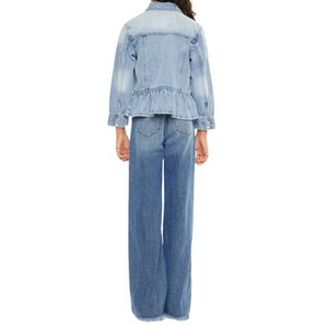 Ensemble veste et pantalon en jean élégant pour filles, matelassé, respirant, en coton tricoté, 2-en-1, tendance, délavé clair, luxe, hiver - Product Image 6