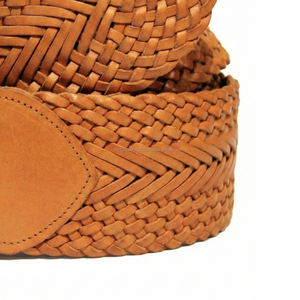Ceinture de luxe tressée en cuir véritable beige vintage de 50 mm de large pour femme, ceinture habillée tendance, logo personnalisé, vente en gros - Product Image 4