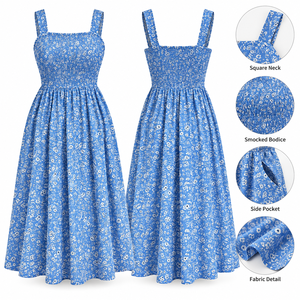 Vestido de Fiesta para Mujer, 100% Poliéster Satinado, Sin Mangas, Cuello Redondo, Largo hasta la Rodilla, Silueta Recta, Estampado Floral, Diseño Natural ODM - Product Image 1