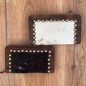 Cartera de piel auténtica hecha a mano para mujer, cartera fina de piel auténtica con cremallera, cartera de mano con estampado de vaca, regalos para ella - Product Image 4