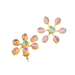 Bulk Brass <b>Hoop</b> <b>Earrings</b> Flower Natural Stud Genuine Healing Crystal Rhodium Plated High Polish <b>Gold</b> Plated Women's Party - Product Image 2