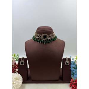 Indian Ethnic Gold Plated Bridal Choker Necklace & Earring Set-Luxury Victorian Style - Product Image 1