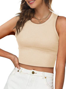 Top Corto de Punto Acanalado de Algodón con Cuello Alto sin Mangas Básico Casual para Mujer OEM 2026 al por Mayor - Product Image 6