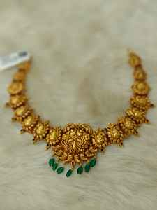 22K Solid Gold Temple Necklace <b>Set</b> | Traditional <b>Indian</b> Bridal <b>Jewellery</b> | Antique Finish Handcrafted Gold Haram - Product Image 2