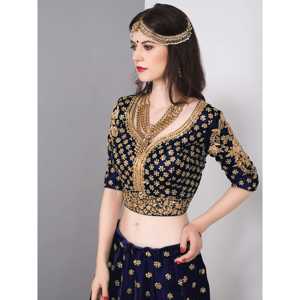 Superbe robe de bal de soirée élégante Lehenga Choli brodée bleu marine - Product Image 4