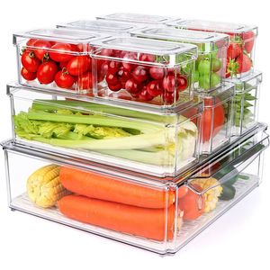 Lot de 10 bacs de rangement transparents en plastique pour réfrigérateur et garde-manger avec couvercles empilables – Kit de boîtes de conservation alimentaire pour cuisine - Product Image 1