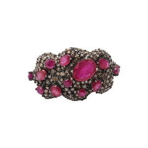 Wholesale 925 Solid Sterling Silver 14K Yellow Gold Natural Ruby Pave <b>Cluster</b> Prong Set Ring Fine Jewelry Memoria Jewels - Product Image 1