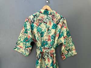 Boho Floral Cotton Kimono Robe Festival Kaftan Lightweight <b>Dressing</b> <b>Gown</b> - Product Image 2