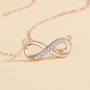 สร้อยคอจี้รูปอินฟินิตี้ AMBER JEWELS T-3010 ชุบทองคำสีกุหลาบ ประดับเพชรแบบฝัง ดีไซน์คลาสสิก สำหรับทั้งชายและหญิง สายสแตนเลส เหมาะสำหรับงานแต่งงาน - Product Image 1