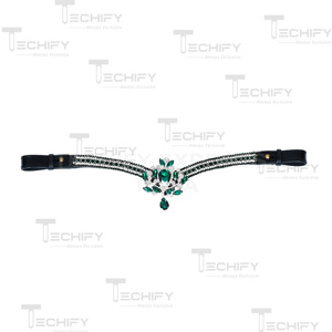 Fronture de Cheval en Cuir de Luxe Vert Émeraude Premium avec Strass et Logo Personnalisé – Confort Optimal - Product Image 6