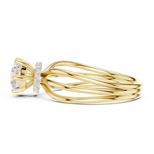 Bague de fiançailles en or jaune avec diamant de laboratoire rond, sertie de plusieurs griffes et halo caché, bijoux fins pour femme - Product Image 2