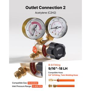 Juego de Reguladores de Oxígeno y Acetileno - Manómetros de Gas para Soldadura de 0-4000 PSI y 0-400 PSI, Entrada CGA 540/CGA 200, Acero - Product Image 4