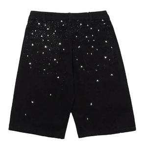 Shorts de Mezclilla con Pedrería Personalizados de Alta Calidad, 100% Algodón, Logotipo Bordado Desgastado, Lavado Ácido con Pedrería para Hombre - Product Image 6