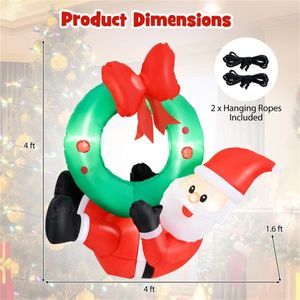 4ft IP44 Waterproof Polyester Inflatable Santa Wreath Christmas Decor with 5 LED <b>Lights</b> 3 Wreath/2 Santa 2 Hanging <b>Ropes</b> - Product Image 6