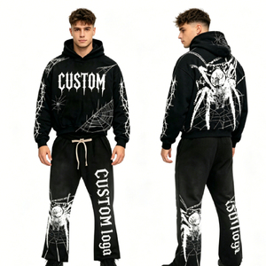 Ensemble de survêtement streetwear personnalisé pour homme, sweat à capuche imprimé à manches longues et pantalon en polyester, coupe ample avec cordon de serrage, collection automne pour adulte - Product Image 1