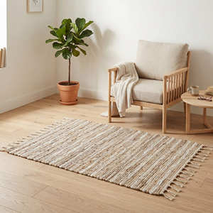 Tapis de sol en coton recyclé tissé à la main, pour salon, style scandinave moderne et intérieurs Wabi Sabi - Product Image 1