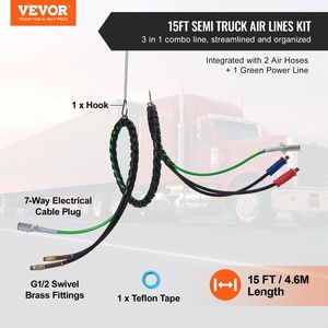 Kit de montaje de manguera de aire de semirremolque de línea eléctrica ABS 3 en 1 de 15 pies, enchufe de 7 vías, cinta de Cable eléctrico para remolques - Product Image 2