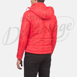 Veste d'hiver matelassée rouge vif pour homme, coupe ajustée, à capuche, chaude, rembourrée, décontractée, style doudoune - Product Image 2
